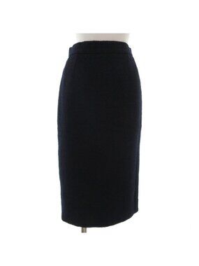Chanel Boutique Vintage Tweed Tight Skirt Long Calfskin CC Logo Button 38 Navy